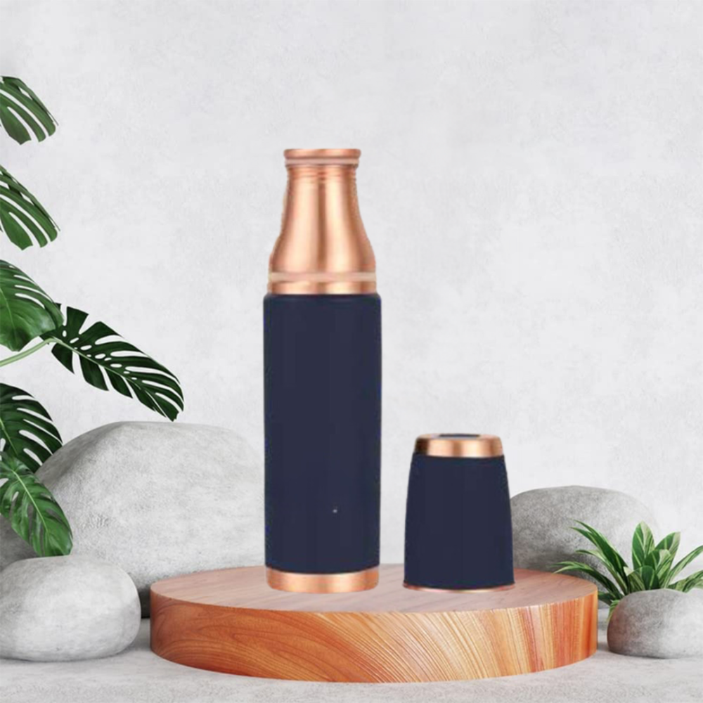 Indigo Glass Copper  Bottle