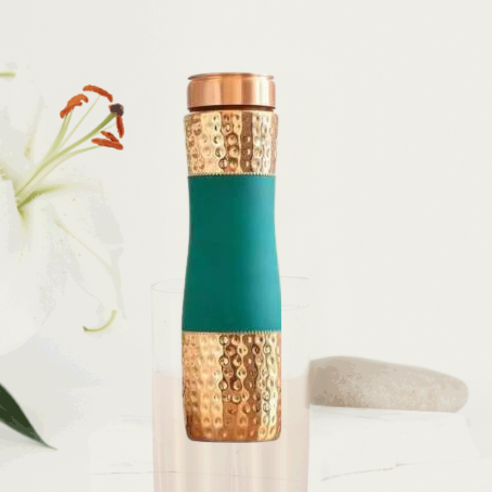 Aqua Curve Hammered Copper Bottle