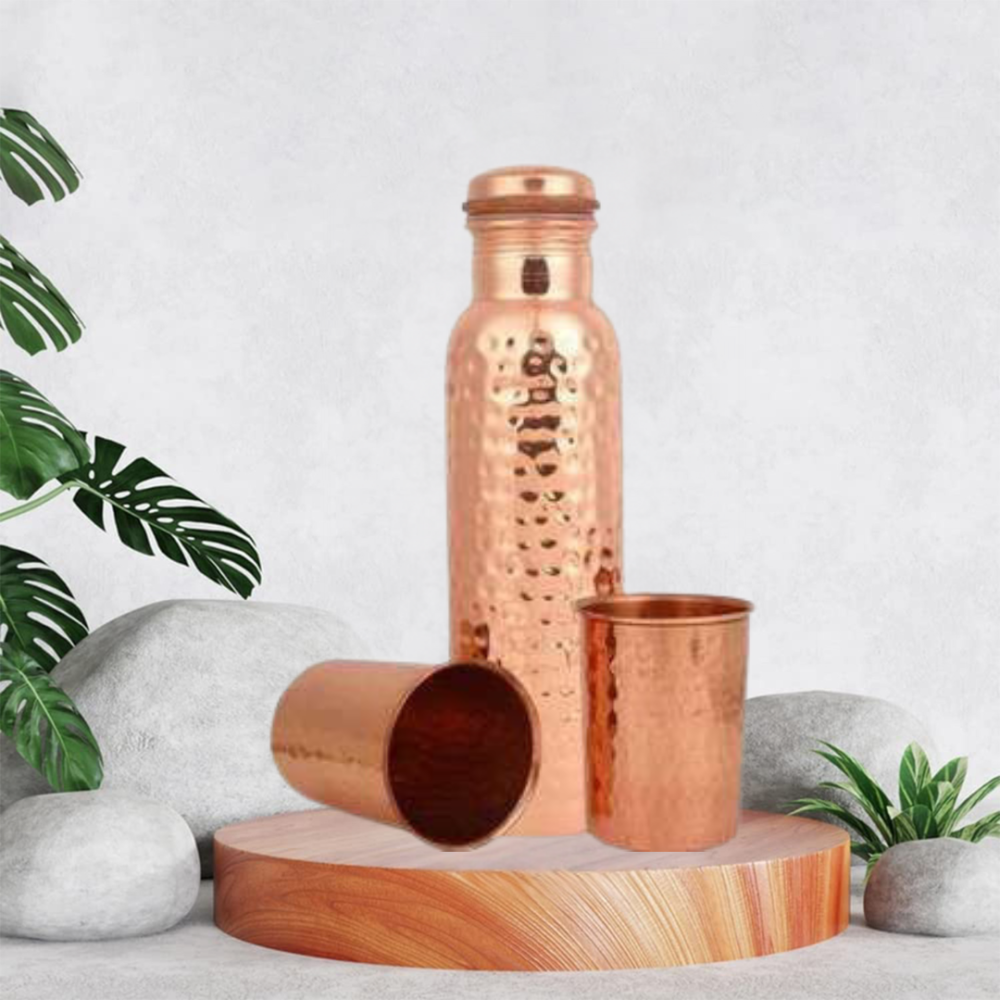 Hammered Copper Bottle Gift Set