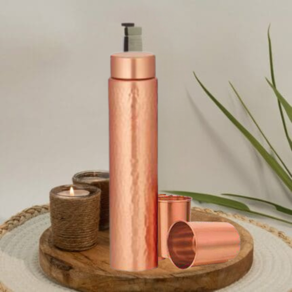 Hammered Pencil Copper Bottle Gift Set