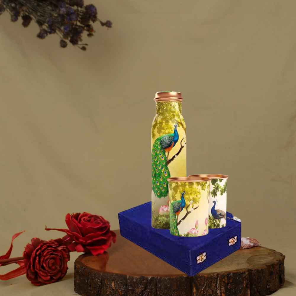 Q7 PEACOCK PRINT MEENKARI BOTTLE GIFT SET BOX PRICE EXTRA