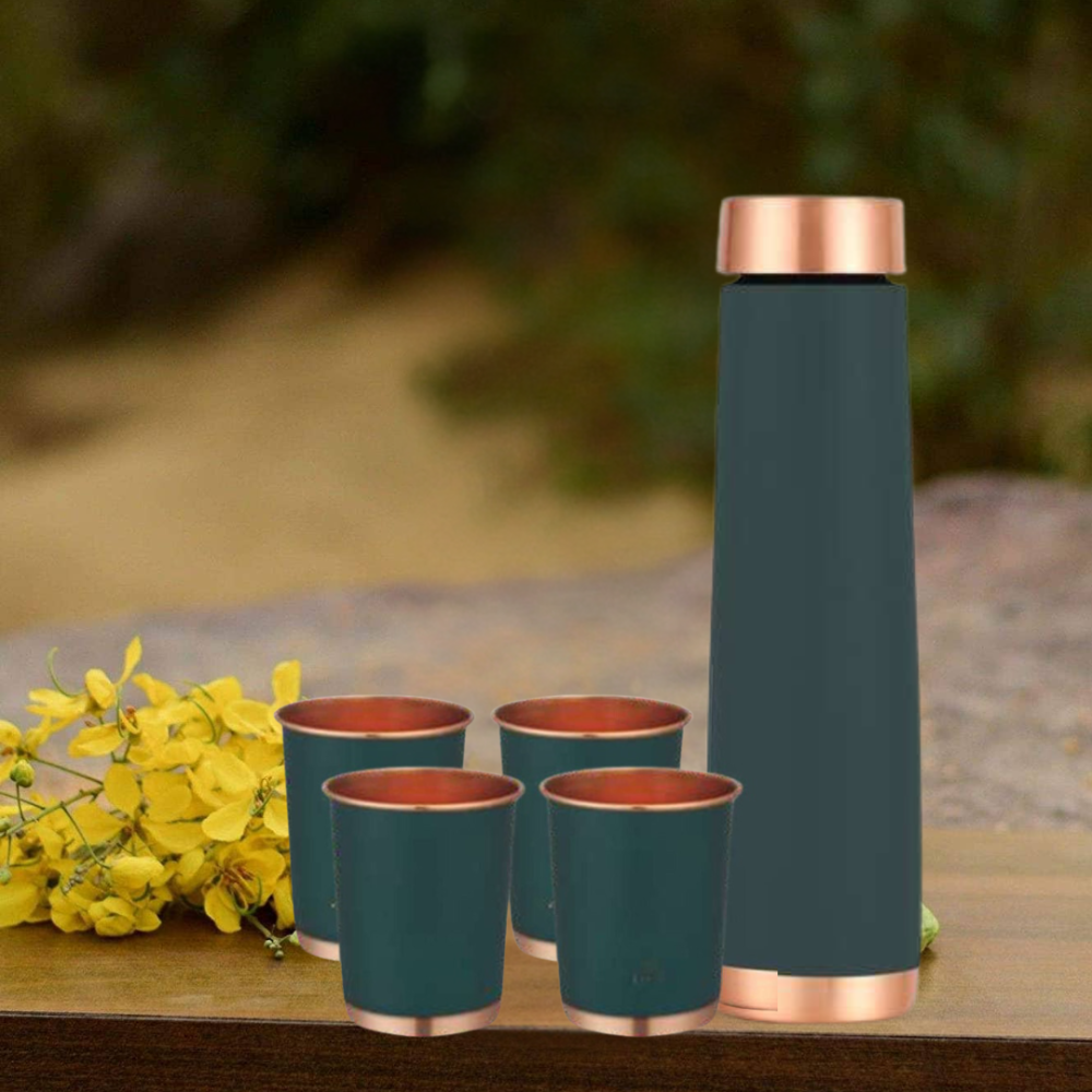 PREMIUM TOWER COPPER  BOTTLE WITH 4 GLASS GIFT SET