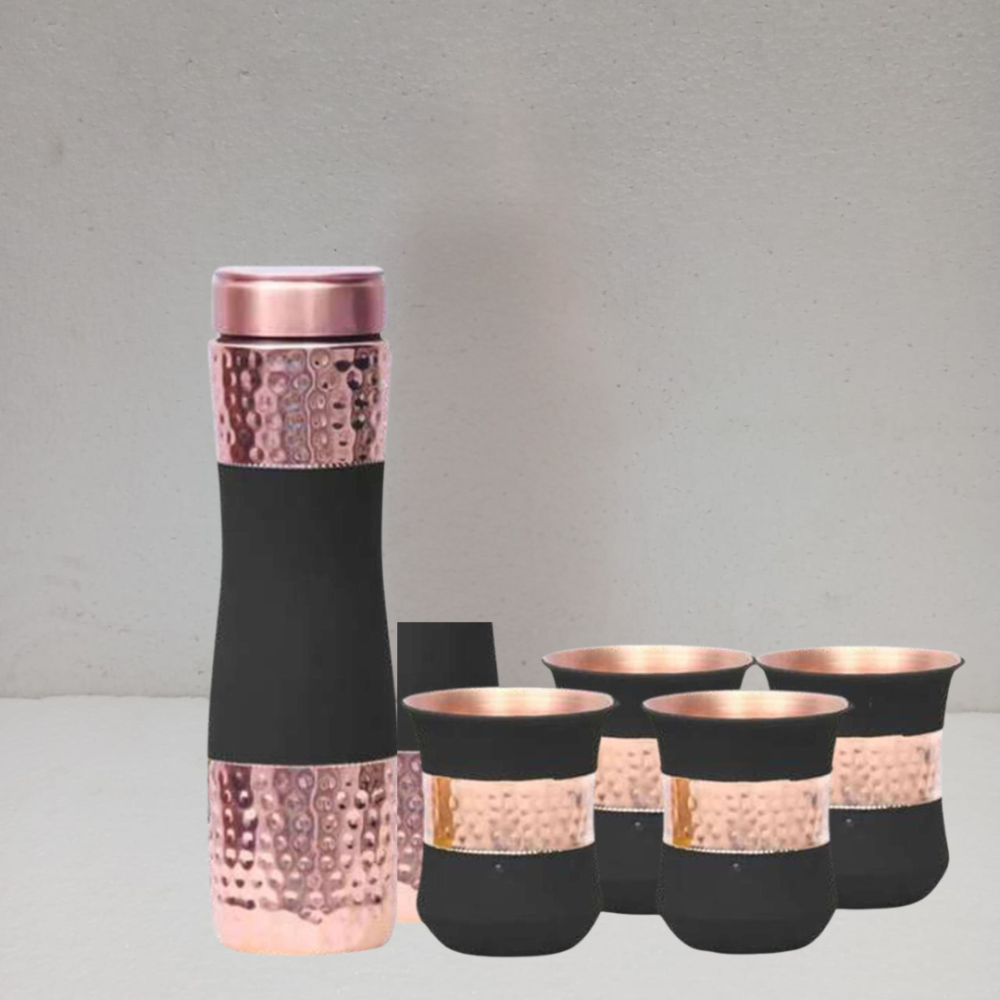 PREMIUM COPPER CODED CURVED BOTTLE WITH 4  DAMRU GLASS GIFT SET