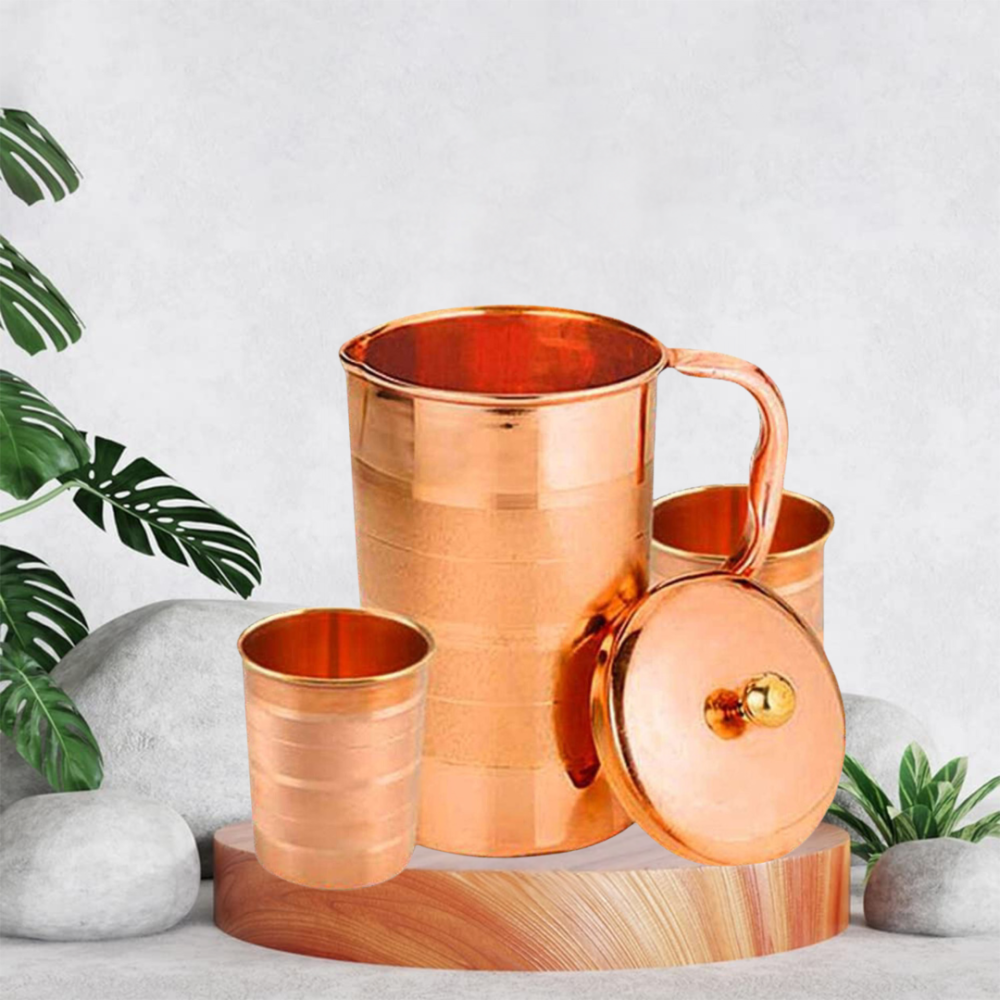 Copper Silver Touch Jug With Glass Set