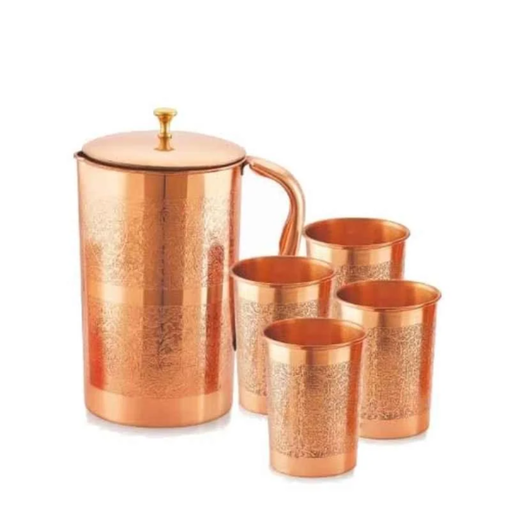 Copper Etching Jug With Glass Set